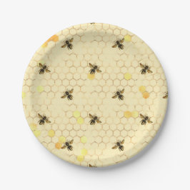 Stylish Gold Yellow bees Honeycomb Papieren Bordje