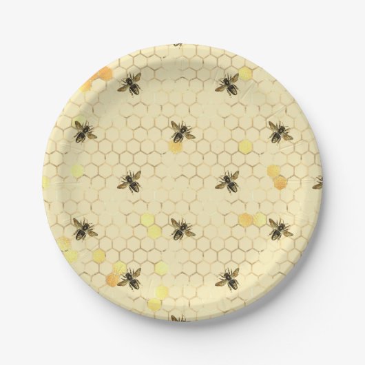 Stylish Gold Yellow bees Honeycomb Papieren Bordje (Voorkant)