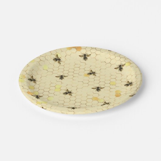 Stylish Gold Yellow bees Honeycomb Papieren Bordje (Gekanteld)