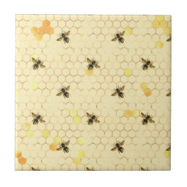 Stylish Gold Yellow bees Honeycomb Tegeltje