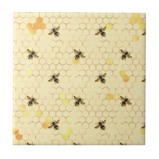 Stylish Gold Yellow bees Honeycomb Tegeltje (Voorkant)