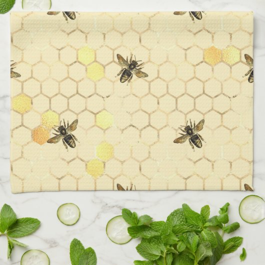 Stylish Gold Yellow bees Honeycomb Theedoek (Gevouwen)