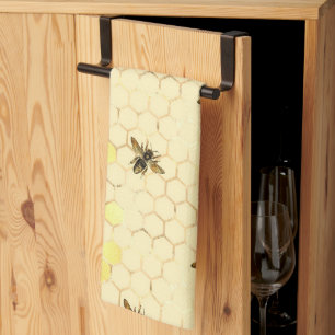 Stylish Gold Yellow bees Honeycomb Theedoek