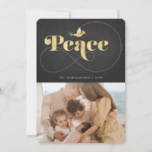 Stylish Golden Dove Modern Photo Peace Typography Feestdagenkaart (Voorkant)
