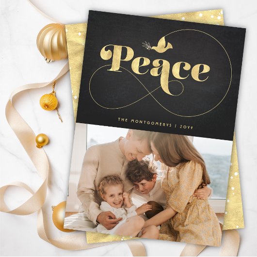Stylish Golden Dove Modern Photo Peace Typography Feestdagenkaart