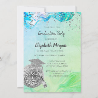 Stylish Grad Cap,Disco Ball,Wine Green Abstract Kaart