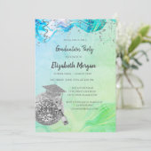 Stylish Grad Cap,Disco Ball,Wine Green Abstract Kaart (Staand voorkant)