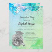 Stylish Grad Cap,Disco Ball,Wine Green Abstract Kaart (Voorkant / Achterkant)