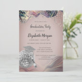 Stylish Grad Cap,Disco Ball,Wine Violet Abstract Kaart (Staand voorkant)