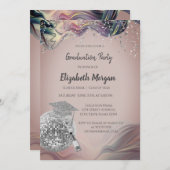 Stylish Grad Cap,Disco Ball,Wine Violet Abstract Kaart (Voorkant / Achterkant)