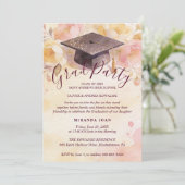 Stylish Graduation Cap 4-Photo Collage Floral Kaart (Staand voorkant)
