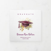 Stylish Graduation Cap Plum Tones & Gold  Drieluik Aankondiging (Cover)