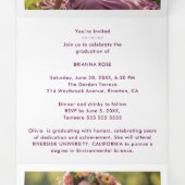 Stylish Graduation Cap Plum Tones & Gold  Drieluik Aankondiging (Binnenkant midden)