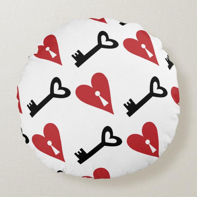 Stylish graphic seamless pattern with hearts and k rond kussen (Voorkant)