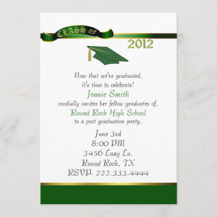Stylish Green and Gold Graduation Party Invitation Kaart