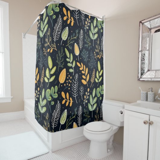 Stylish Green and Yellow Foliage Pattern  Douchegordijn (In situ)