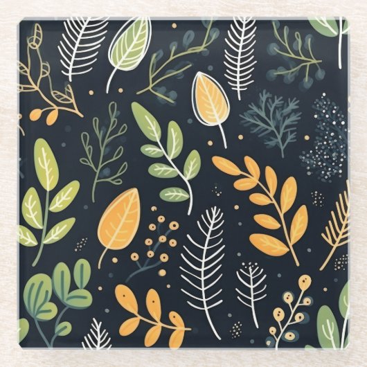 Stylish Green and Yellow Foliage Pattern  Glazen Onderzetter (Voorkant)