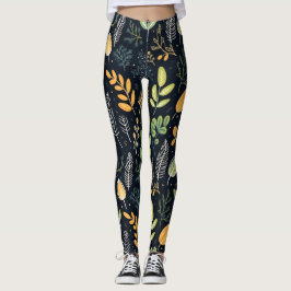 Stylish Green and Yellow Foliage Pattern  Leggings