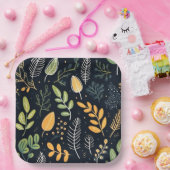 Stylish Green and Yellow Foliage Pattern Papieren Bordje (Feest)