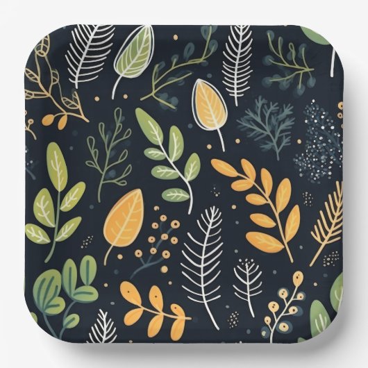 Stylish Green and Yellow Foliage Pattern Papieren Bordje (Voorkant)