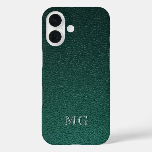 Stylish Green Faux Leather White Monogram Initial Case-Mate iPhone Case (Achterkant)