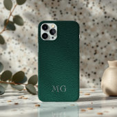Stylish Green Faux Leather White Monogram Initial Case-Mate iPhone Case