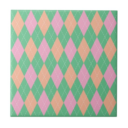 Stylish Green Orange Pink Argyle Pattern Tegeltje (Voorkant)