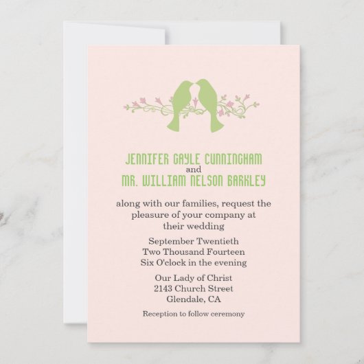 Stylish Green Tortelduifjes Wedding Invitation Kaart (Voorkant)