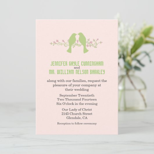 Stylish Green Tortelduifjes Wedding Invitation Kaart (Staand voorkant)