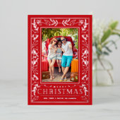 Stylish Greenery Christmas Photo Silver Folie Feestdagenkaart (Staand Voorkant)