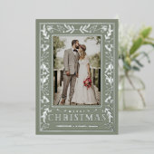 Stylish Greenery Christmas Photo Silver Folie Feestdagenkaart (Staand Voorkant)
