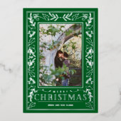 Stylish Greenery Christmas Photo Silver Folie Feestdagenkaart (Voorkant)