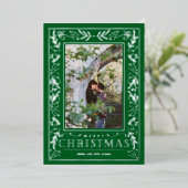 Stylish Greenery Christmas Photo Silver Folie Feestdagenkaart (Staand Voorkant)