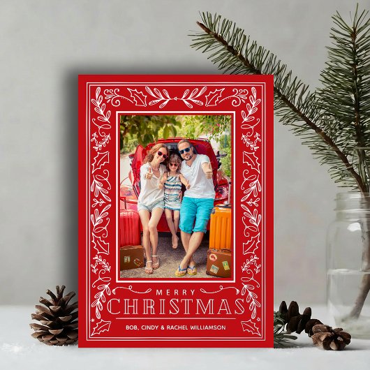 Stylish Greenery Christmas Photo Silver Folie Feestdagenkaart