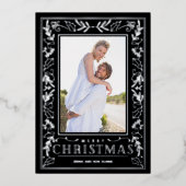 Stylish Greenery Christmas Photo Silver Folie Feestdagenkaart (Voorkant)