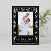 Stylish Greenery Christmas Photo Silver Folie Feestdagenkaart (Staand Voorkant)