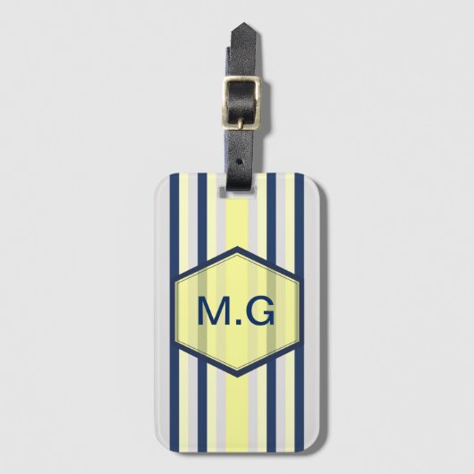 Stylish Grey and Yellow Stripes Monogram Bagagelabel (Voorkant (verticaal))