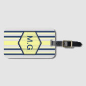Stylish Grey and Yellow Stripes Monogram Bagagelabel (Voorkant (horizontaal))