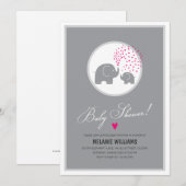 Stylish Grey Elephants Baby shower Invitation Kaart (Voorkant / Achterkant)