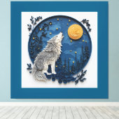 Stylish Grey Wolf Howling at the Moon Canvas Afdruk (Insitu (Houten vloer))