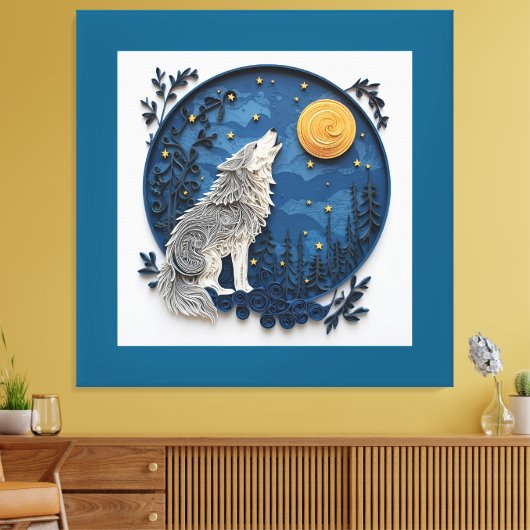 Stylish Grey Wolf Howling at the Moon  Canvas Afdruk (Insitu (Woonkamer))