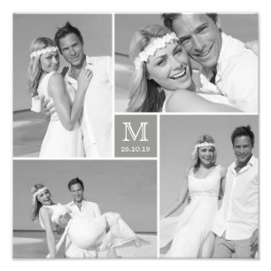 Stylish Grid Gray Square Monogram 4 Fotobruiloft Foto Afdruk