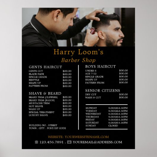 Stylish Hair Cut, Mannen Barbers Price List Poster (Voorkant)