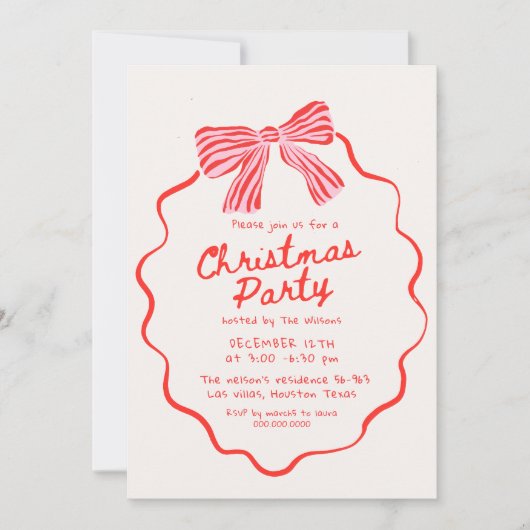 Stylish Hand Drawn Holiday Bow Christmas Party Kaart (Voorkant)