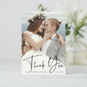 Stylish Hand Lettered 2 Photo Wedding Bedankkaart (Staand voorkant)