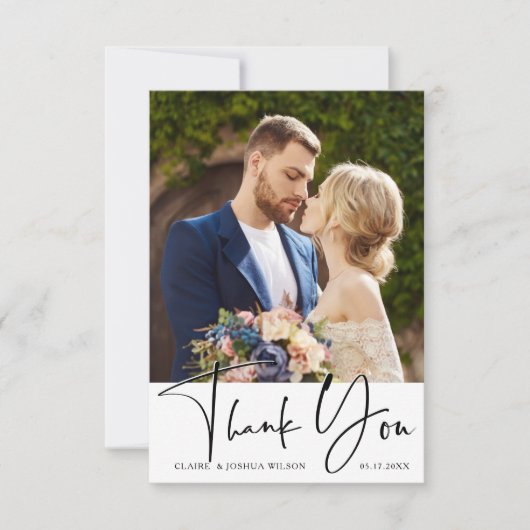 Stylish Hand Lettered Wedding 2 Foto Bedankkaart (Voorkant)