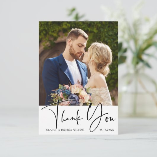 Stylish Hand Lettered Wedding 2 Foto Bedankkaart (Staand voorkant)