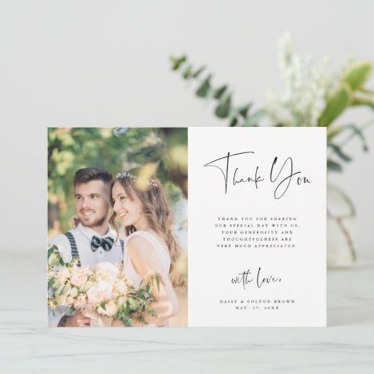 Stylish Hand Lettered Wedding 2 Foto Bedankkaart (Staand voorkant)