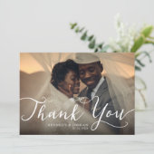 Stylish Hand Lettered Wedding Foto Bedankkaart (Staand voorkant)