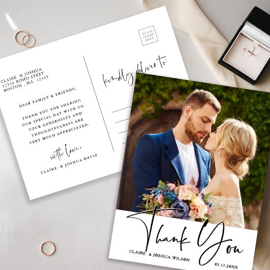 Stylish Hand Lettered Wedding Foto Hartelijk dank Briefkaart